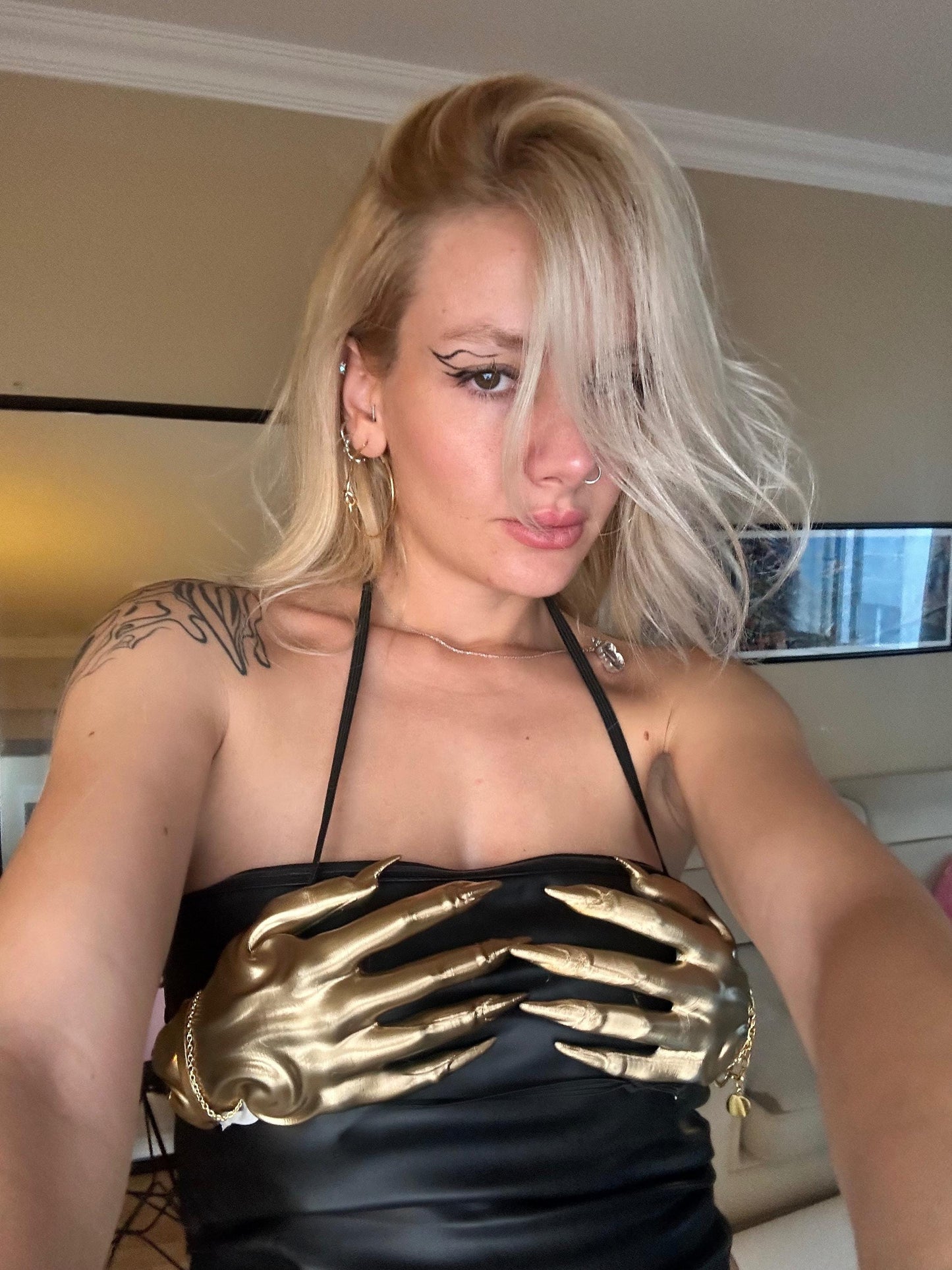 Cosmic Hand Bra, Chrome Bralette for party, 3D Printed Accessory, Halloween Costume