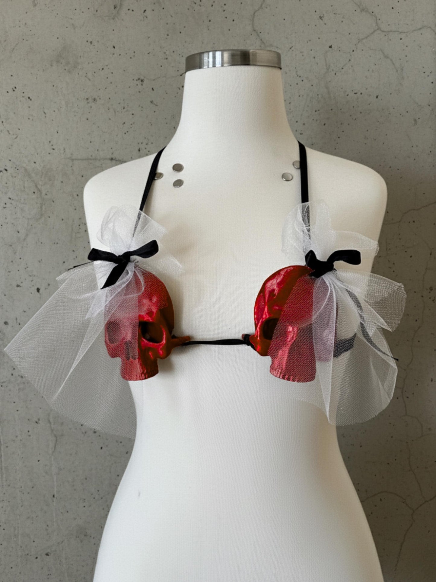Veiled Skull Bride Bra – Gothic Skeleton Halloween Costume, Bridal Veil