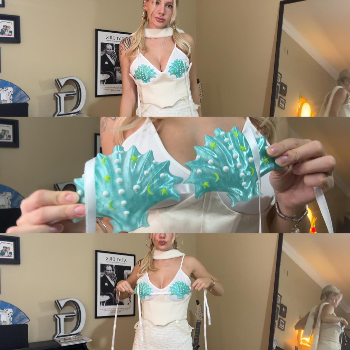 Seashell, Blue Shellfish Top for Bride to be, 3D Printed Birthday Party Bra, Mermaid Sexy Fantasy Bra