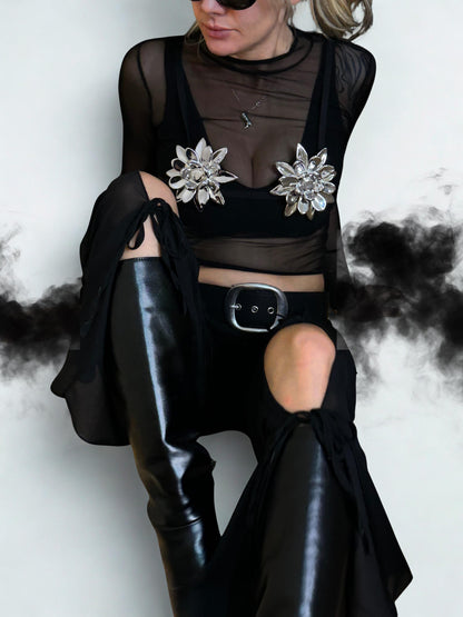 LOTUS - Festival Bra, Shinny Chrome Rave Top, 3D Printed Rave Top, Festival Outfits