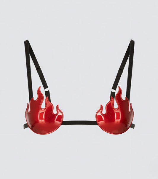 Flame - Festival Fire Sexy Bra, Glossy Chrome Top,3D Printed Top, Halloween Costume