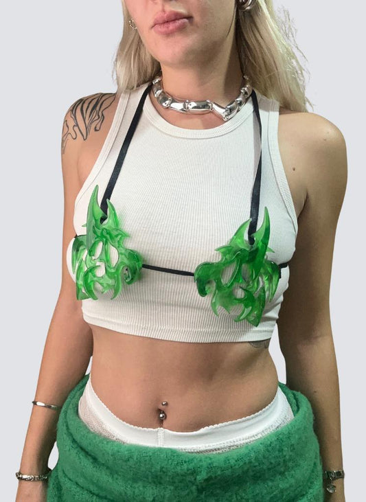 Bumerang Bralette - Dragon Green Top for Party Outfit, 3D Printed Accessory, Sexy Fantasy Bra