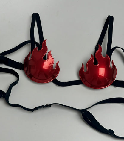 Flame - Festival Fire Sexy Bra, Glossy Chrome Top,3D Printed Top, Halloween Costume