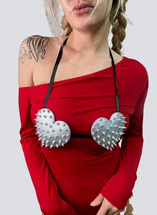 Spike Heart Bra, Matte Silver Gold Top for Bride to be, 3D Printed Birthday Party Bra