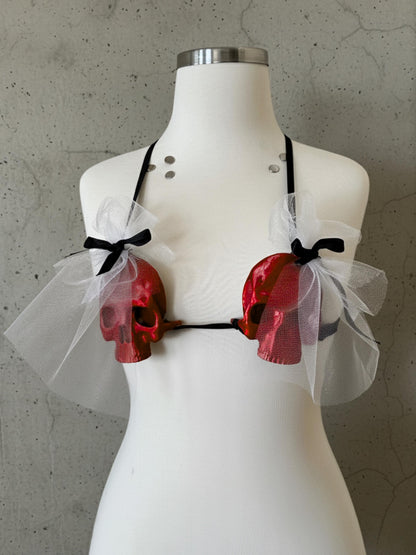 Veiled Skull Bride Bra – Gothic Skeleton Halloween Costume, Bridal Veil