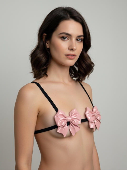 Ribbon Bra, Shinny Pink Bralette for party, 3D Printed Accessory, Sexy Underwear